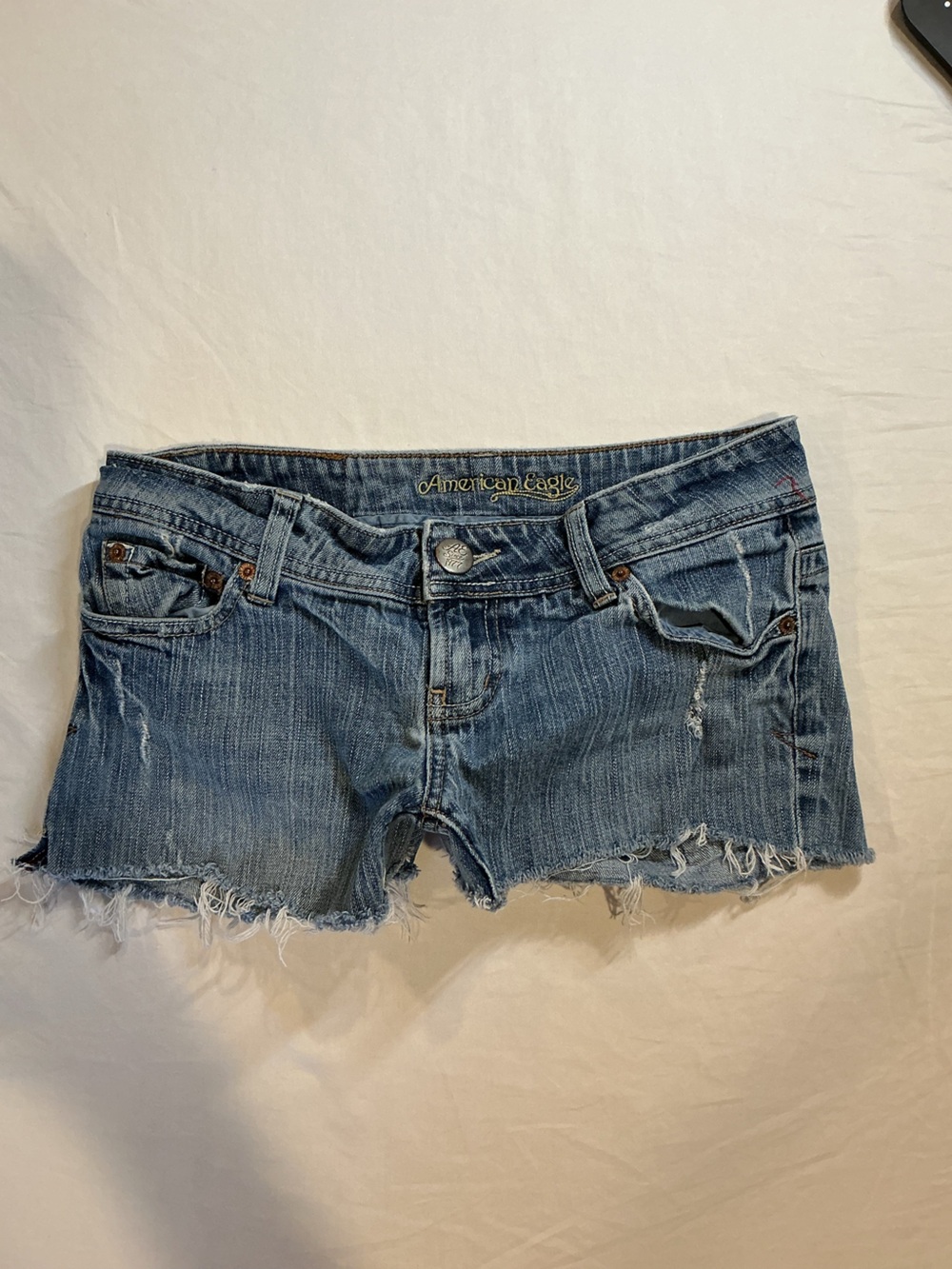 American Eagle Outfitters Light Blue Distressed Denim Shorts